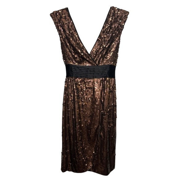 NWOT BCBGMaxAzria Reeve Metallic Bronze Sequin Faux Wrap Dress Size XS - Picture 9 of 9